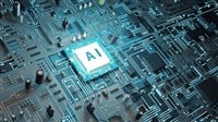 Ai processor and circuit board concept image, 3d - stock image