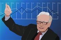 Jan, 2017: Investor and economist Warren Buffett forecasts stocks maket changes will continue to rise. Warren Buffett portrait, vector illustration. - stock illustration