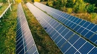 Aerial view of solar panels on field — Photo