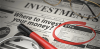 ETF is a best option to invest. Where to Invest concept, Investmets newspaper with loupe and marker. 3d illustration — Photo