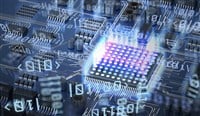 Quantum computing concept. Processor of quantum computer. 3D rendered illustration. - stock image