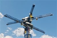 Castione, Switzerland - 26th April 2021 : View of the Energy Vault crane tower in Switzerland. Energy Vault is a company specializing in gravity and kinetic energy based, long-duration energy storage