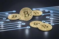 Six bitcoin coins — Stock Editorial Photography