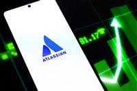 West Bangal, India - April 20, 2022 : Atlassian logo on phone screen stock image. — Stock Editorial Photography