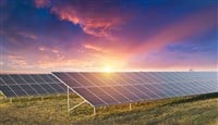 Solar Panels Against The Deep Blue Sky - stock image