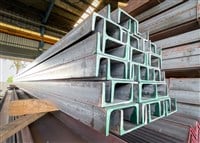 C shaped steel for construction and structure building, Lip Channel. stack of light lip channel steel or C channel steel — Photo