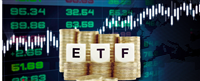 Exchange Traded Fund (ETF) concept. Wooden cube standing with 