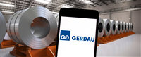 Gerdau logo and steel rolls