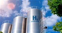 Hydrogen renewable energy production - hydrogen gas for clean electricity solar and windturbine facility. 