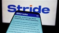 Stuttgart, Germany - 07-08-2024: Mobile phone with webpage of US online education company Stride Inc. in front of business logo. Focus on top-left of phone display. — Stock Editorial Photography