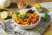 Homemade Healthy Chicken Burrito Bowl with Salsa Corn and Beans