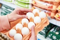 In the hands of a woman packing eggs in the supermarket — Photo