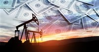 Oil price cap concept. Petroleum, petrodollar and crude oil concept. Oil pump on background of US dollars. Dollars and oil pumps — Photo