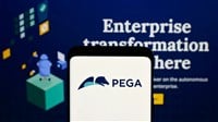 Stuttgart, Germany - 12-11-2024: Smartphone with logo of American software company Pegasystems Inc. (Pega) on screen in front of website. Focus on phone display. — Stock Editorial Photography