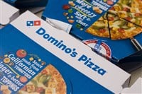 West Bangal, India - August 21, 2021 : Dominos pizza on box stock image. - Stock Editorial Photography