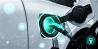 EV charging station for electric car in concept of alternative green energy - stock image