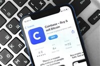 Kharkov, Ukraine - April 9, 2021: Coinbase mobile phone app logo and icon close up — Stock Editorial Photography