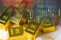 Gold trading, gold bars on fabric with stock graph chart stock market trade background, pile of gold bars financial business economy concepts, wealth and reserve success in business and finance — Photo