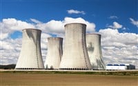 Cooling tower with clouds, nuclear power plant Dukovany - stock image