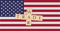 USA News Concept: Letter Tiles Trade War On US Flag, 3d illustration - stock image