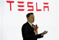 Tesla CEO Elon Musk speaks during a press conference for Tesla Firmware 7.0 in Beijing, China, 23 October 2015 — Stock Editorial Photography