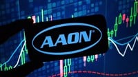 Konskie, Poland - December 15, 2024: AAON Inc company logo displayed on mobile phone — Stock Editorial Photography