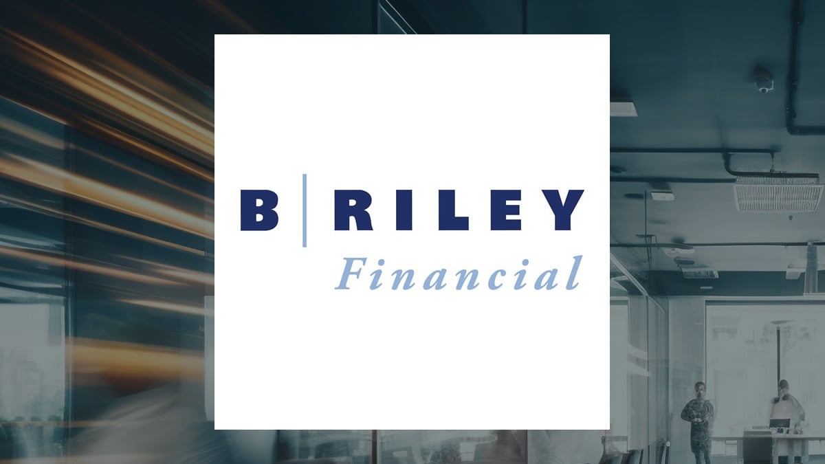 B. Riley Financial logo with Business Services background