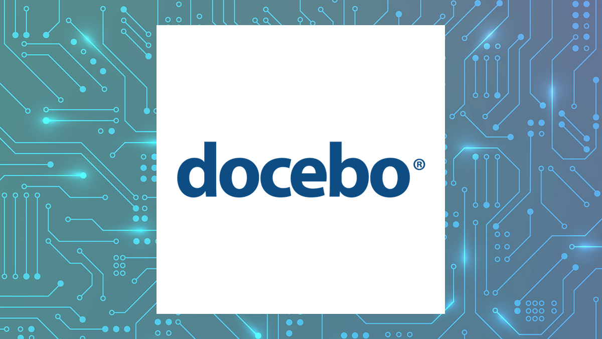 Docebo logo with Computer and Technology background