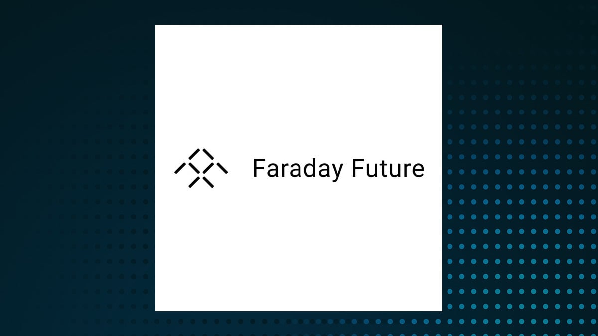 Faraday Future Intelligent Electric logo with Auto/Tires/Trucks background