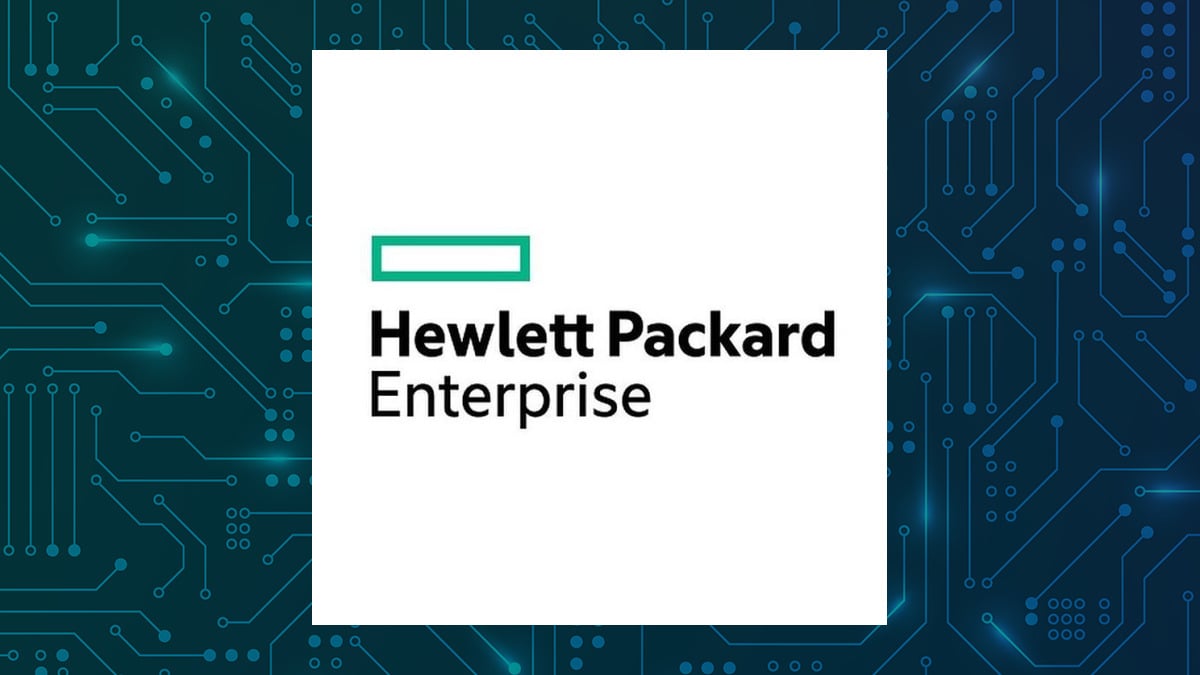 Hewlett Packard Enterprise logo with Computer and Technology background