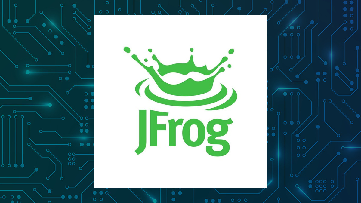 JFrog logo with Computer and Technology background