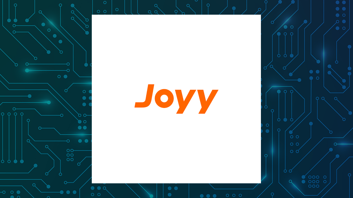 JOYY logo with Computer and Technology background