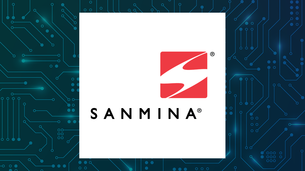 Sanmina logo with Computer and Technology background