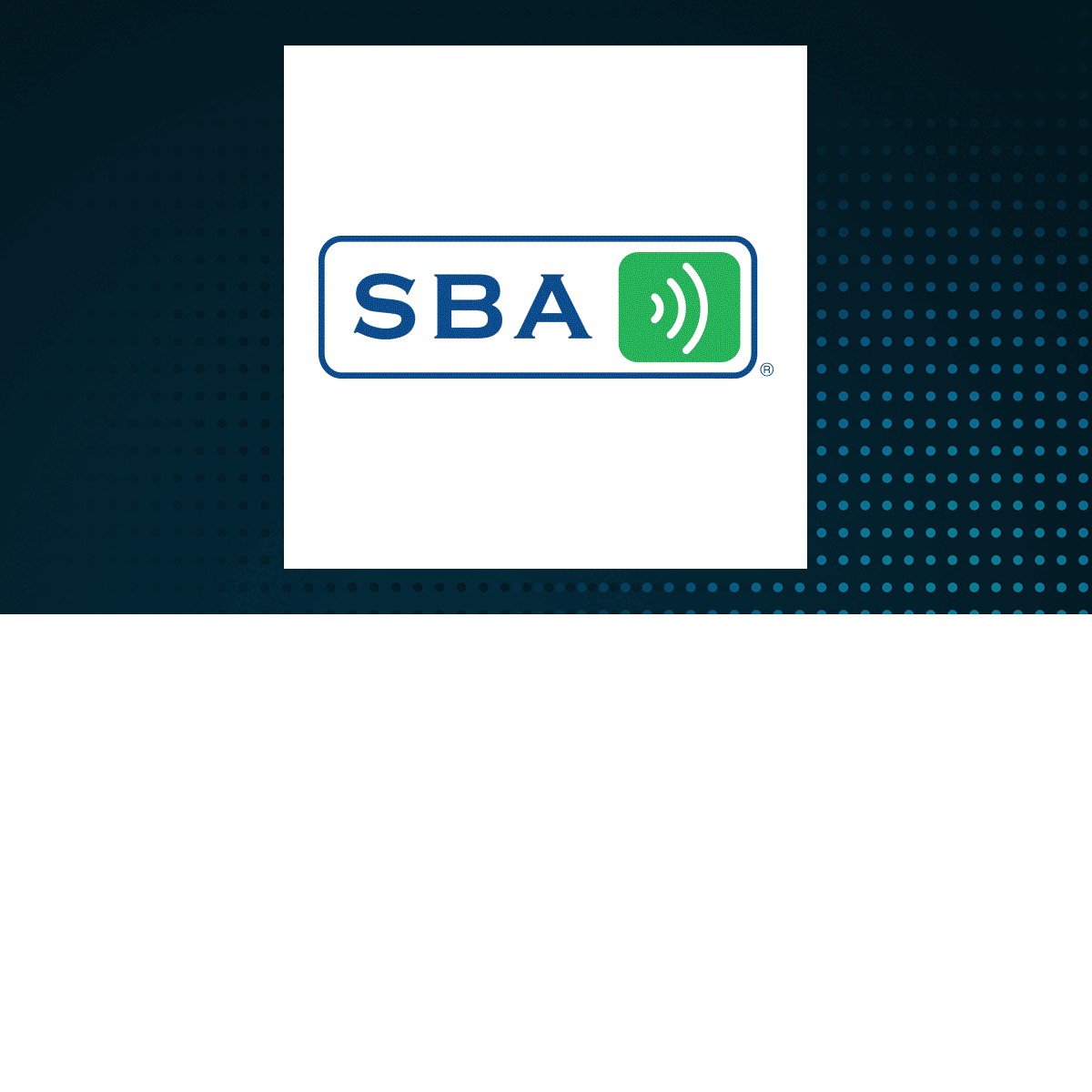 SBA Communications logo with Finance background