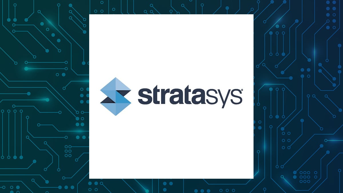 Stratasys logo with Computer and Technology background