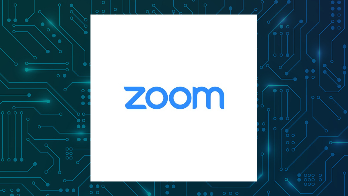 Zoom Video Communications logo with Computer and Technology background